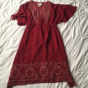Max Studio MSSP 100% Silk Red Paisley Midi Dress